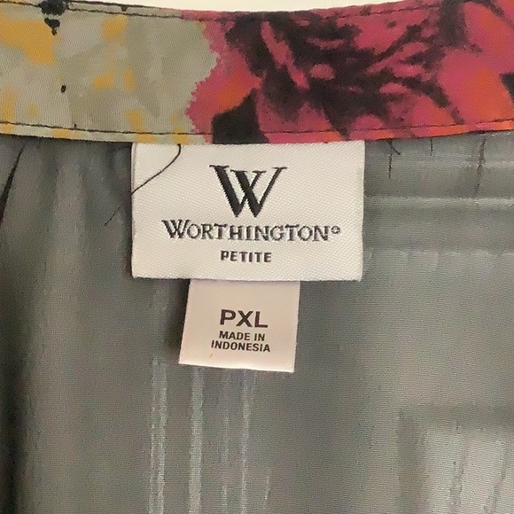 Worthington Sheer Black Polyester Floral Button Blouse with Long Pleated Sleeves - Picture 5 of 11